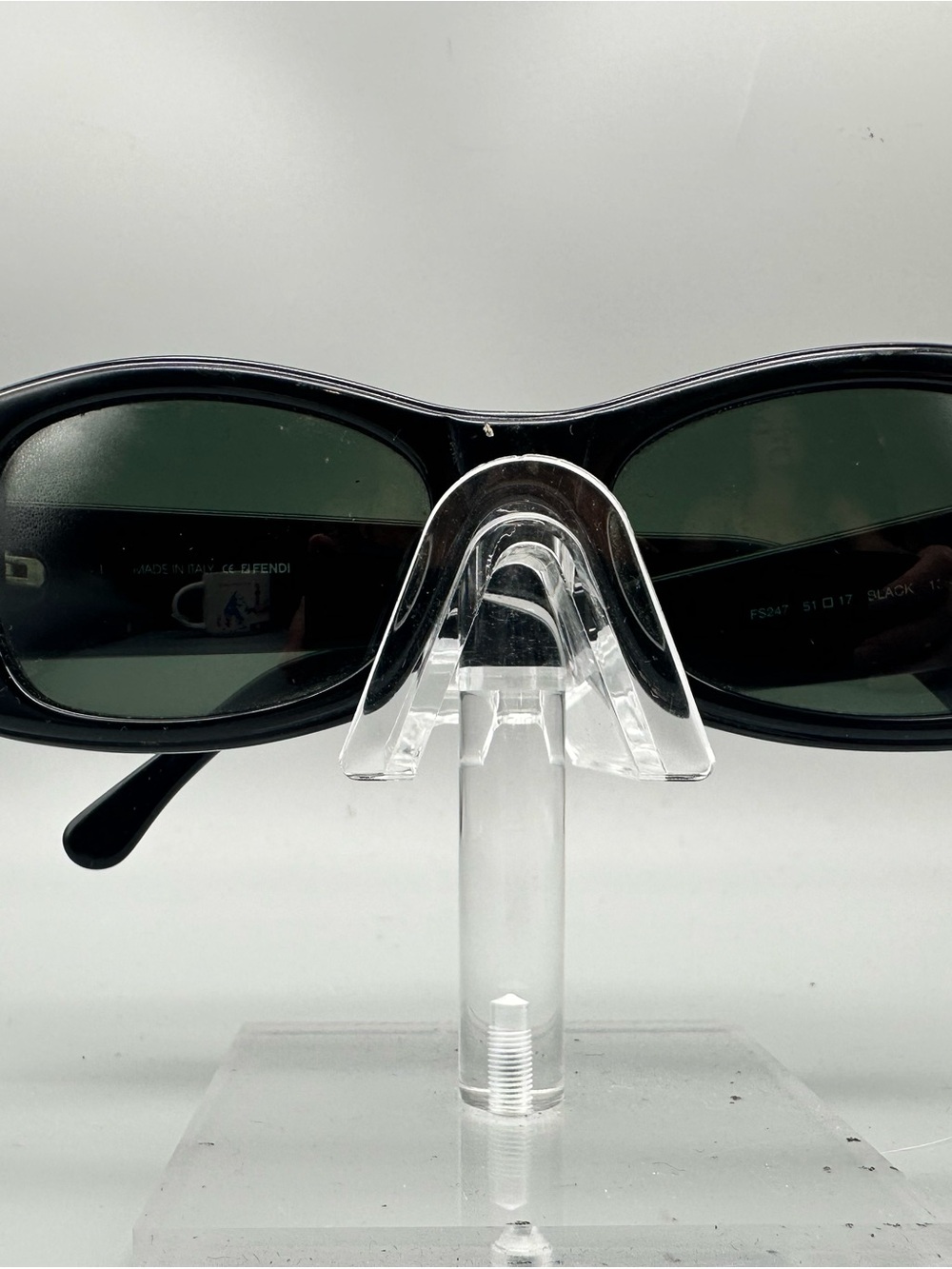 Fendi FS247 Black Rectangular Sunglasses Vintage Zucca FF Logo Made in Italy